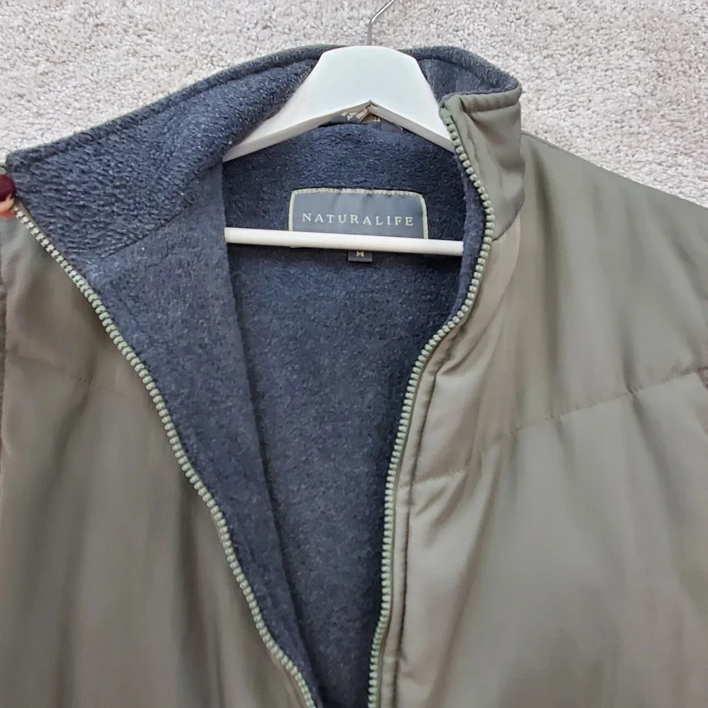 Naturalife Mens‎ Puffer Vest Olive Green Fleece Lined Full Zip Size Medium 9879